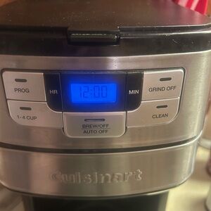 Cuisinart Silver and Black Coffee Maker with Blue Display